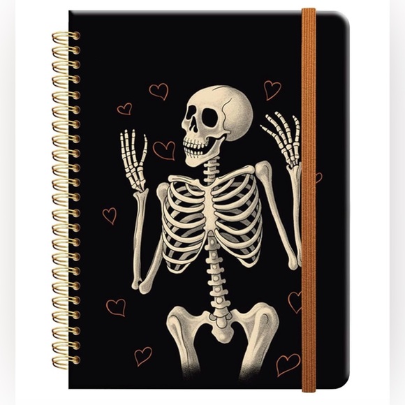Skeleton w/Hearts Black Cover Spiral Journal/Notebook - NWT, 120 pgs - Picture 1 of 5